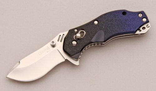 Sog Knives BL-01 Bluto with Dark Blue Textured Aluminum handle material - Obverse Side - Item #KLC13021
