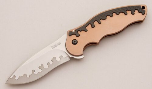 Kershaw Knives 1850 Tyrade Flipper with Bronze Anodized Titanium Frame handle material - Obverse Side - Item #KLC13031