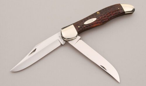 Case Cutlery 6265 SAB Folding Hunter with Dark Red Jigged Bone Scales handle material - Obverse Side - Item #KLC13048