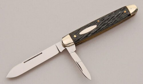Schrade Cutlery Model 242 Equal End Jack with Jigged Bone Scales handle material - Obverse Side - Item #KLC13051