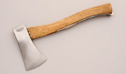 Marble's Knives No. 5 Safety Axe with Hickory Handle handle material - Obverse Side - Item #KLC13056