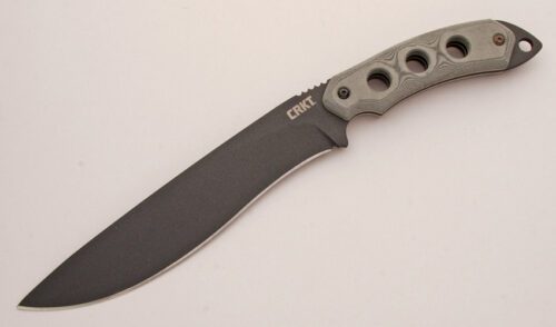 CRKT Knives Model 3615 Karen Hood Chopper with Gray Linen Micarta handle material - Obverse Side - Item #KLC13057