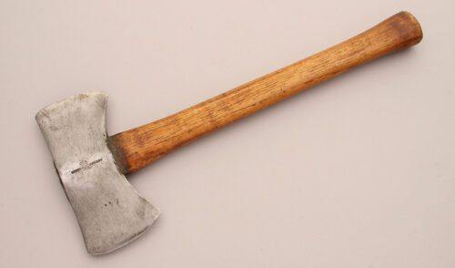 Queen Cutlery Double Bit Axe with Hickory Wood Handle handle material - Obverse Side - Item #KLC13058