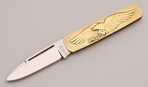 A.G. Russell American Bicentennial Folder with Embossed Brass Frame handle material - Obverse Side - Item #KLC13063