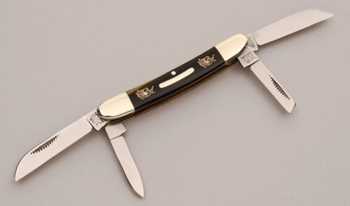 Bulldog Brand Knives 3 Blade Congress with Black & Tan Celluloid Scales handle material - Obverse Side - Item #KLC13070