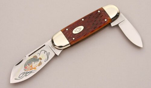 Bulldog Brand Knives Pumpkinseed Sunfish with Brown Jigged Bone Scales handle material - Obverse Side - Item #KLC13071