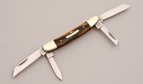 Bulldog Brand Knives 3 Blade Congress with Black & Brown Celluloid Scales handle material - Obverse Side - Item #KLC13072