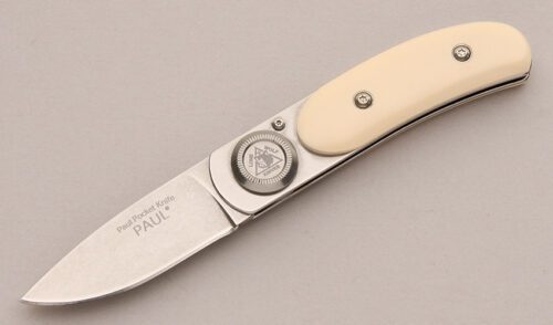 Lone Wolf Knives Paul Pocket Knife with Ivory Micarta Handle Scales handle material - Obverse Side - Item #KLC13087