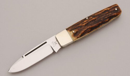 Hen & Rooster Coffin Jack Slip Joint Folder with Stag Handle Scales handle material - Obverse Side - Item #KLC13093