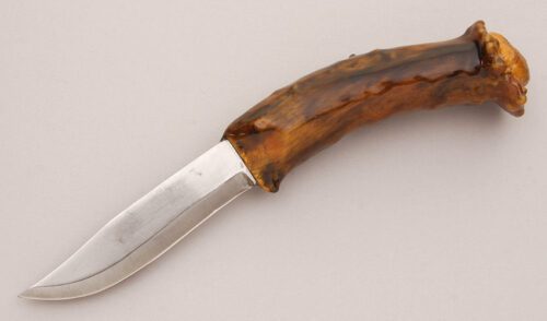 Brusletto Knives Clip Point Hunter with Laquered Stag Handle handle material - Obverse Side - Item #KLC13096