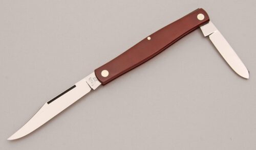 Hen & Rooster Double End Jack with Maroon Micarta Handle Scales handle material - Obverse Side - Item #KLC13101