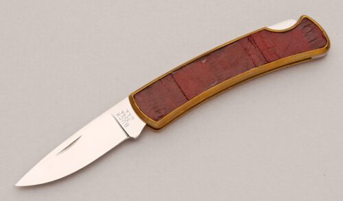 Buck Knives 529 Buckskin Peanut Lockback with Brass & Buckskin Handles handle material - Obverse Side - Item #KLC13112
