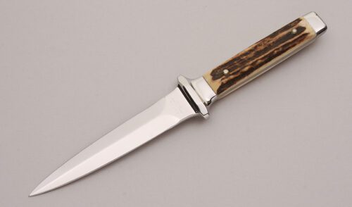 Kershaw Knives Double Edge Dress Boot Dagger with Stag Handle Scales handle material - Obverse Side - Item #KLC13147