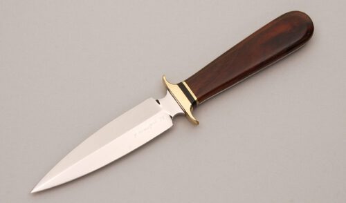 Pat Crawford Boot Dagger with Walnut Wood Handle Scales handle material - Obverse Side - Item #KLC13153
