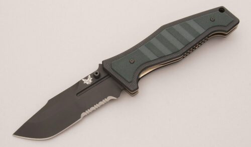 Benchmade Knives Model 757 Siebert Vicar Folder with Green & Black Stacked G-10 handle material - Obverse Side - Item #KLC13155