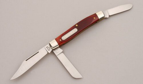Schrade Cutlery Model 80T Old Timer Stockman with Smooth Red Bone Scales handle material - Obverse Side - Item #KLC13162