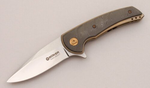 Boker Knives Special Run Model 13 with Damascus Handle Scales handle material - Obverse Side - Item #KLC13165