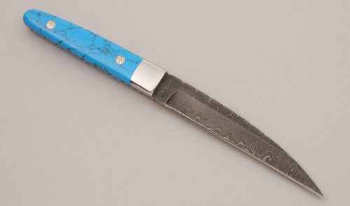 Jesse Davis Wharncliffe Fighter with Turquoise Handle Scales handle material - Obverse Side - Item #KLC13175