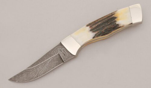 Bear MGC Cutlery Small Damascus Hunter with Stag Handle Scales handle material - Obverse Side - Item #KLC13197