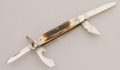 Schatt & Morgan Keystone Junior Scout with Stag Handle Scales handle material - Obverse Side - Item #KLC13202