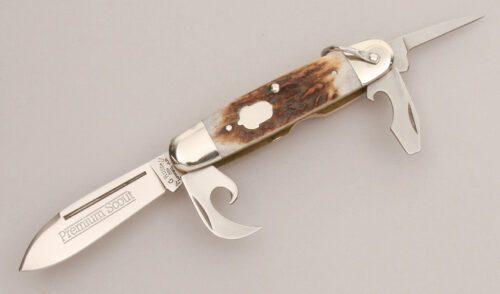 A.G. Russell Premium Scout Knife with Stag Handle Scales handle material - Obverse Side - Item #KLC13203