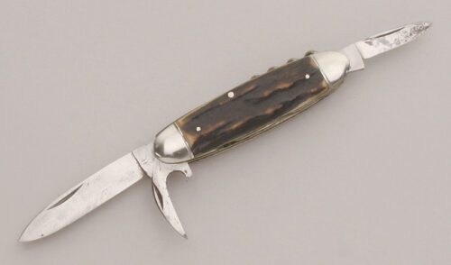 J.A. Henckels Small Bartenders Knife with Stag Handle Scales handle material - Obverse Side - Item #KLC13206