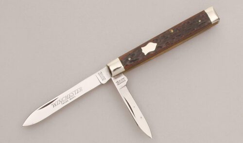 Winchester Knives W15 2978 Doctor's Knife with Brown Jigged Bone Scales handle material - Obverse Side - Item #KLC13208