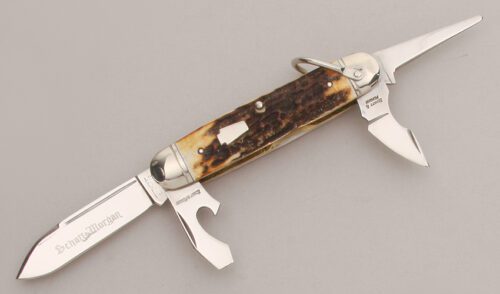 Schatt & Morgan Keystone Scout Knife with Torched Sambar Stag Scales handle material - Obverse Side - Item #KLC13209
