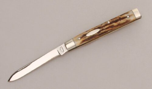 Queen Cutlery Small Doctor's Knife with Torched Stag Scales handle material - Obverse Side - Item #KLC13210