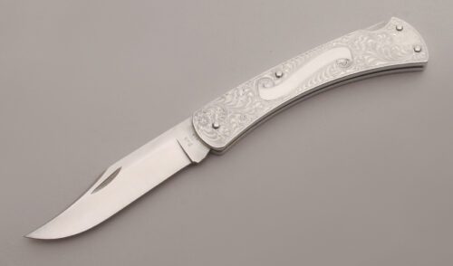 Buck Knives Model 111 Classic Lockback with Aluminum Frame handle material - Obverse Side - Item #KLC13217