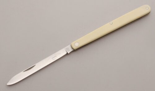 Schrade Cutlery Fruit Tester with Ivory Delrin Handle Scales handle material - Obverse Side - Item #KLC13221