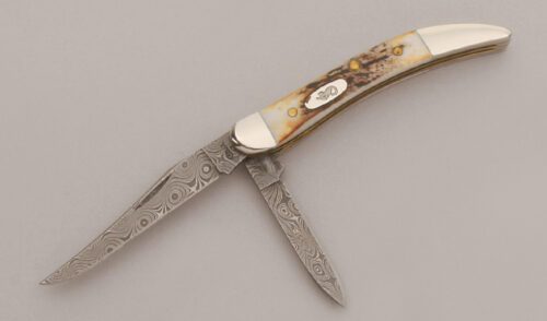 Case Cutlery 520096 Damascus Tiny Toothpick with Torched Stag Handle Scales handle material - Obverse Side - Item #KLC13237