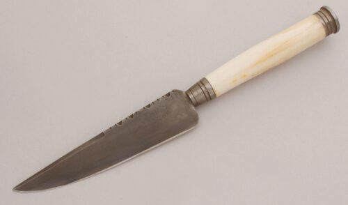 Mike Beathe Black Powder Era Knife with Smooth Bone Handle handle material - Obverse Side - Item #KLC13246