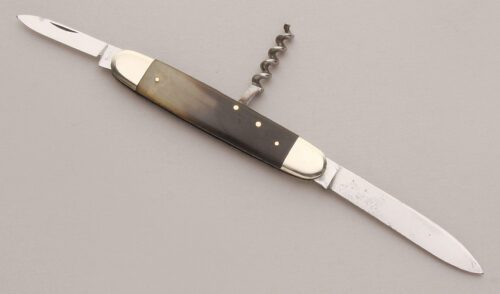 Hen & Rooster Bartenders Knife with Buffalo Horn Handle Scales handle material - Obverse Side - Item #KLC13257