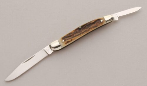 Hen & Rooster Half Whittler with Stag Handle Scales handle material - Obverse Side - Item #KLC13264