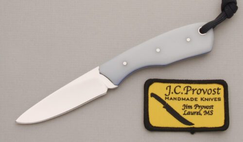 J.C. Provost Custom Neck Knife with White Resin Glo Handle Scales handle material - Obverse Side - Item #KLC13268