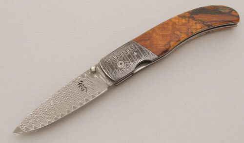 Browning Knives Damascus Linerlock Folder with Spalted Beechwood Scales handle material - Obverse Side - Item #KLC13271