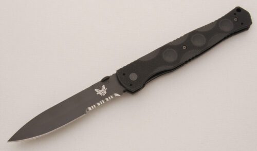 Benchmade Knives 390SBK Greg Thompson Linerlock with Black Textured G10 Scales handle material - Obverse Side - Item #KLC13272