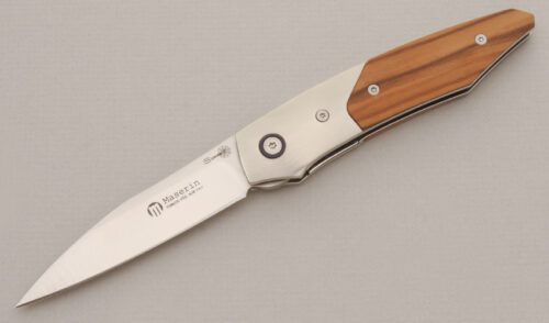 Maserin Model 390 Spider 2 Linerlock with Olive Wood Handle Scales handle material - Obverse Side - Item #KLC13280