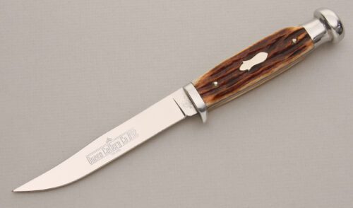 Queen Cutlery #92 Clip Point Hunter with Jigged Bone Scales handle material - Obverse Side - Item #KLC13286