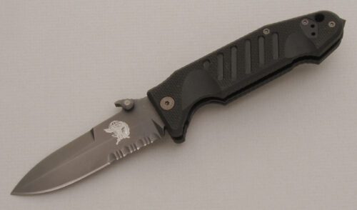 Fox Cutlery Delta Spec Ops Folder with Black Textured G10 Scales handle material - Obverse Side - Item #KLC13291