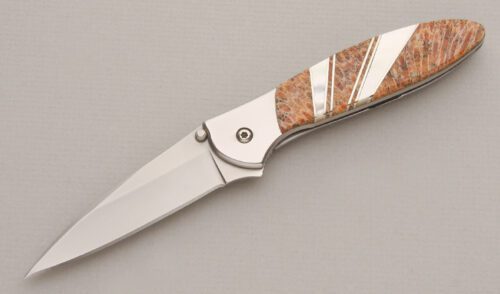 Kershaw Knives 1660 Leek Linerlock with Orange Spiny Oyster Scale handle material - Obverse Side - Item #KLC13302