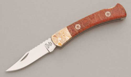Buck Knives 503 Custom Prince Lockback with Apple Coral Handle Scales handle material - Obverse Side - Item #KLC13306