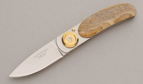Lone Wolf Knives Pocket Paul Folder with Brown Sand Stone Agate Scales handle material - Obverse Side - Item #KLC13308