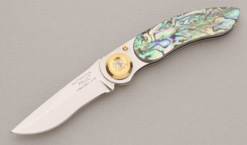 Lone Wolf Knives Paul Presto with Paua Shell Handle Scales handle material - Obverse Side - Item #KLC13310