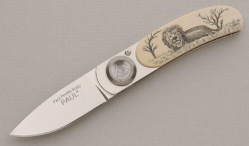 Lone Wolf Knives Paul Pocket Folder with Mammoth Ivory Handle Scales handle material - Obverse Side - Item #KLC13311