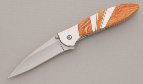 Kershaw Knives 1660 Leek Linerlock with Orange Spiny Oyster Scale handle material - Obverse Side - Item #KLC13313