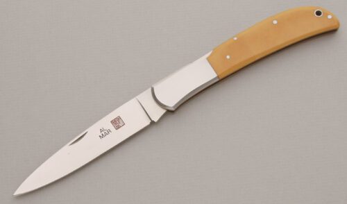 Al Mar Knives 1005 Eagle Midlock Folder with Ivory Paper Micarta handle material - Obverse Side - Item #KLC13318