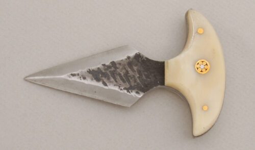 Unknown Maker Small Damascus Push Dagger with Smooth Natural Bone Scales handle material - Obverse Side - Item #KLC13323