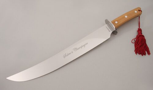 Maserin Sommelier Sabre with Olive Wood Handle Scales handle material - Obverse Side - Item #KLC13342